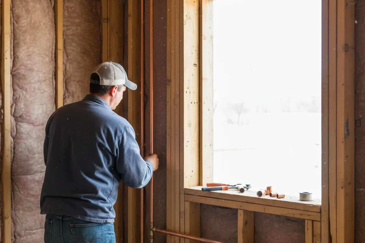 Licensed plumber running new copper supply lines in a Cerro Gordo home